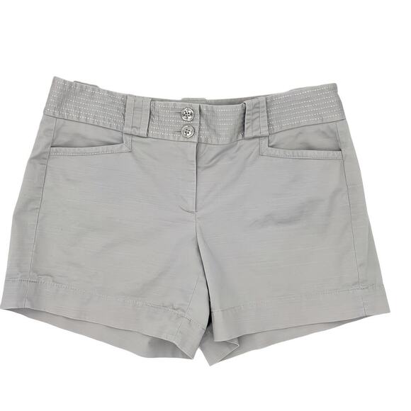 WHBM Gray Chino Shorts Womens 4 Mid Rise Stretch Cotton Flat Front Casual Summer - Picture 1 of 6